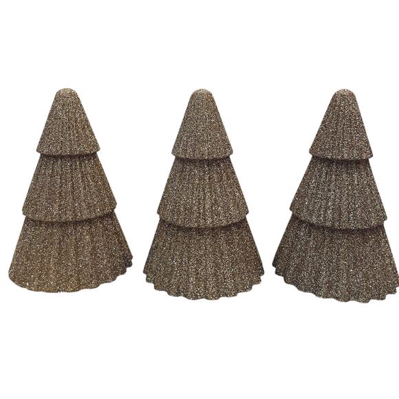 Gold Glitter Christmas Tree LED Wax Candles Set of 3 Holiday Glam New - Picture 6 of 10